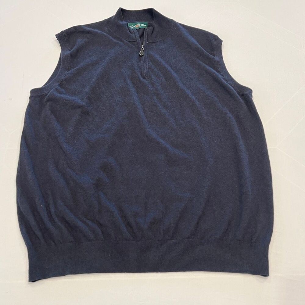 Alan Paine Men's Silk Cashmere Quarter Zip Knit Sweater Vest Navy Blue Size 44